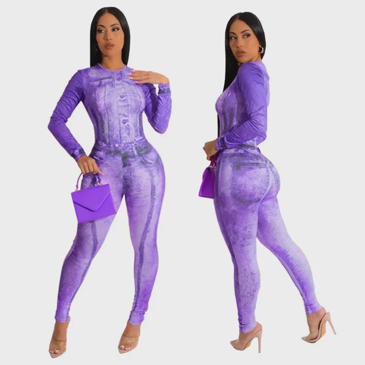 RC3160 Salopetă cu dresuri lungi imprimate la modă europeană și americană pentru femei