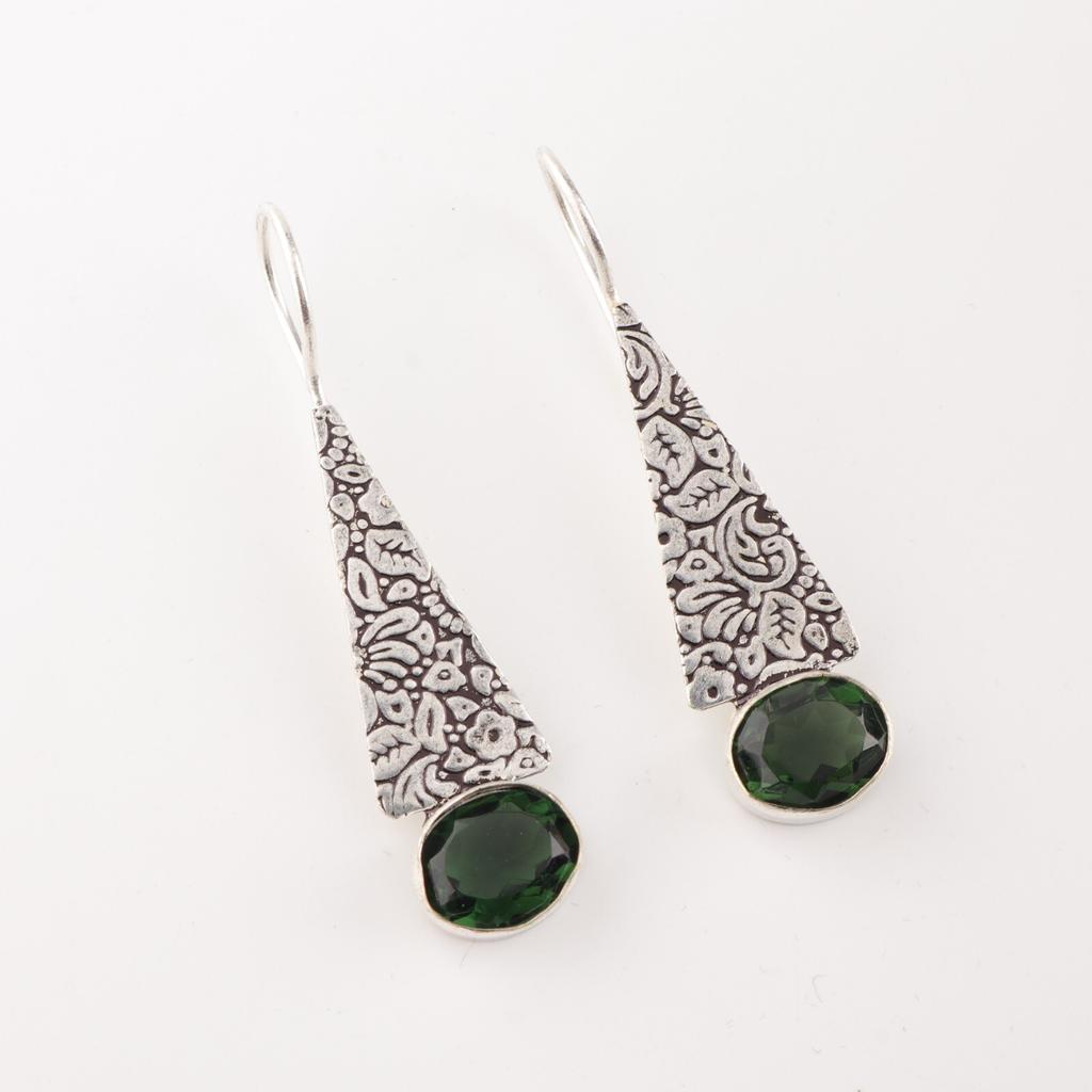 Natürlicher grüner Turmalin Edelstein 925 Sterlingsilber Schmuck Handgefertigte Ohrringe 1,9" EE-165-11