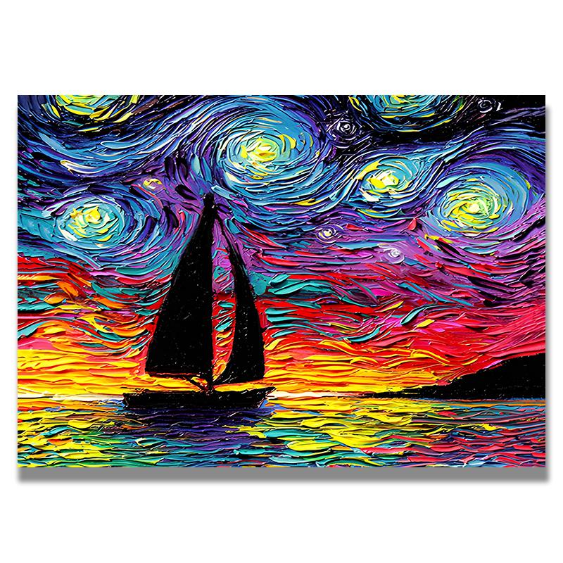 Starry Night by Vincent Van Gogh Famous Artist Art Print Wall Picture Canvas Oil Painting Home Wall Decor