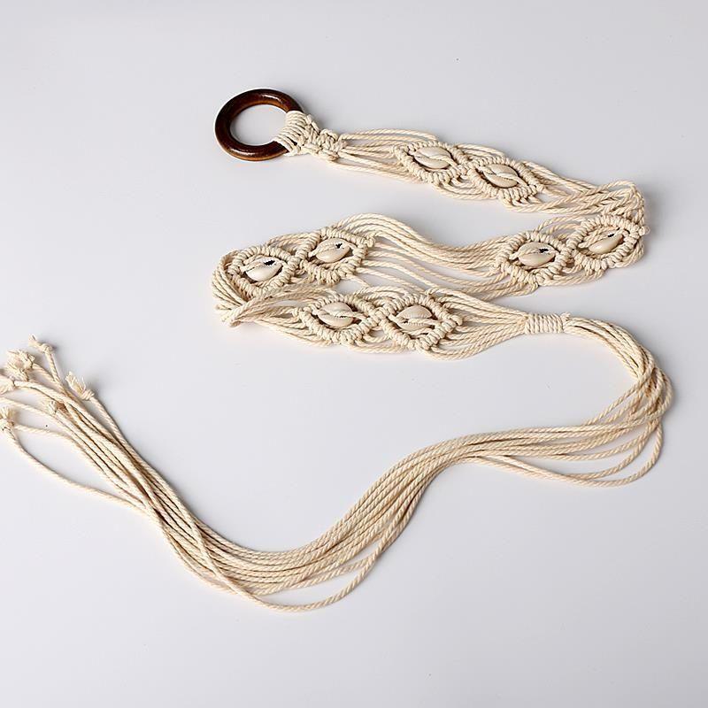 Retro Round Buckle Woven Wide Belt Women's Skirt Simple Versatile Decorative Dress Fringed Rope Waist Chain Accessories