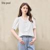 Women's Lace Trim Short Sleeve Blouse