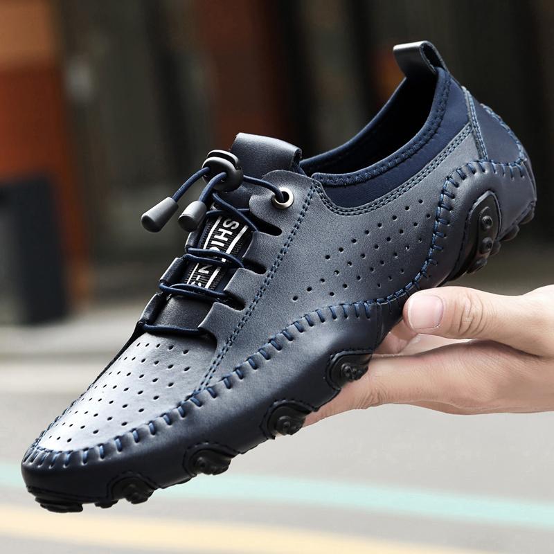 Men'S Casual Summer Shoes Sneakers Men Genuine Leather Newest Outdoor Shoes Men Loafers Vintage Designer Leisure Big Size 38-47