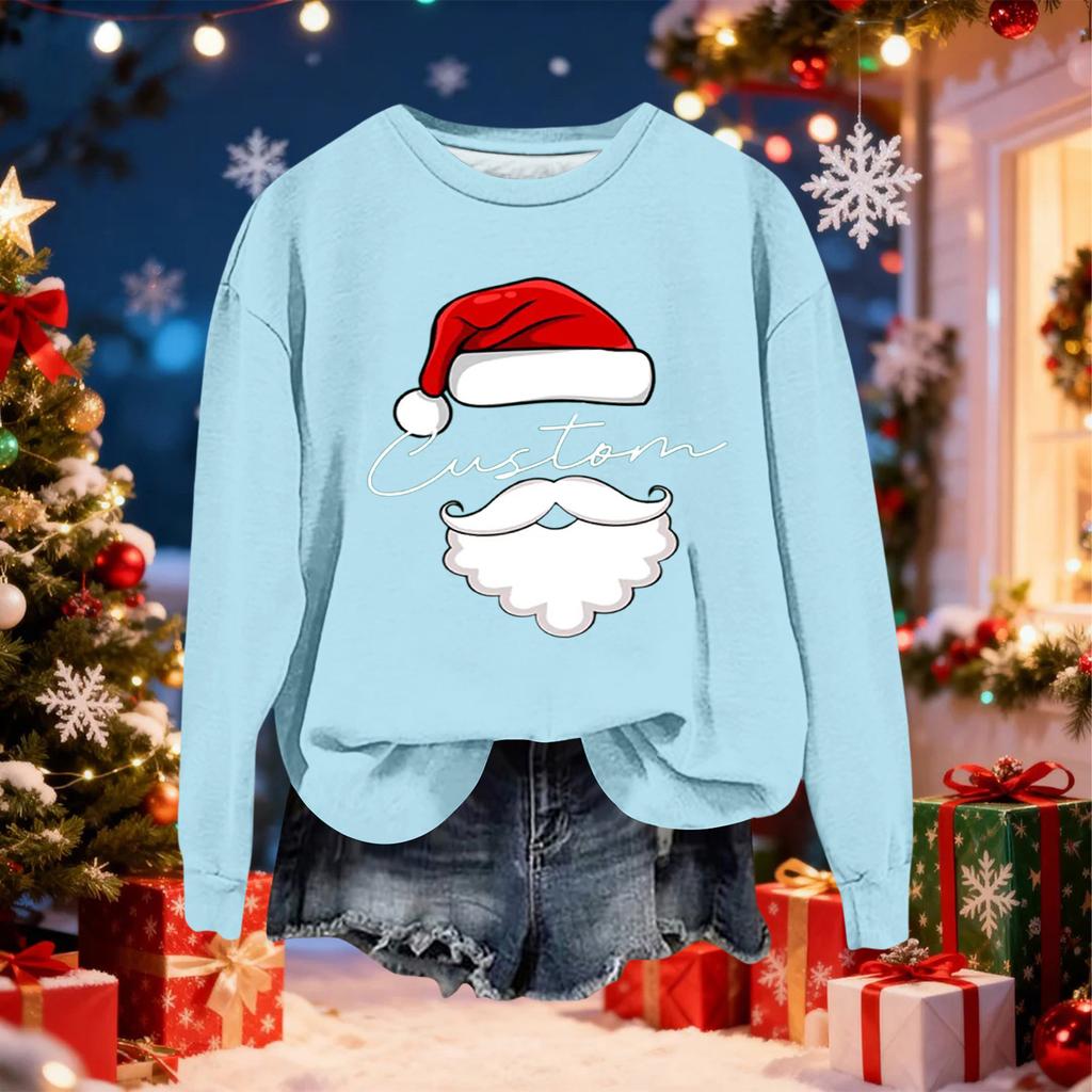 Women's Fashionable Casual Long-Sleeved Christmas Letter Print Crew-Neck Sweatshirt