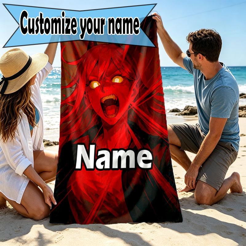 Custom Name Personalized Makima Chainsaw Man Print Beach Towel, for Trip Camping Beach Party Home Decor, Birthday Gift for Family & Friends