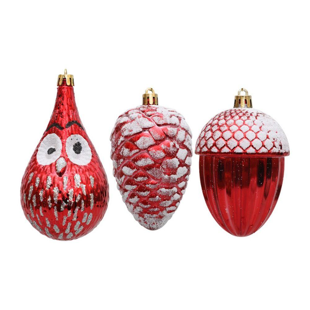 Red Christmas Hanging Decoration Electroplated Pinecone Acorn Owl Xmas Ornament Ball Shopwindow Plastic Christmas Tree Ornament