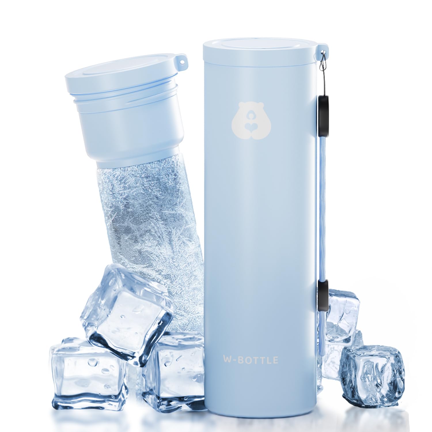 

Newly Designed Ice Cold Thermos Heatstroke Portable Icing Silicone Water Bottle Vacuum with Cooling Perfect for Outdoor and Relieving the Heat of синий