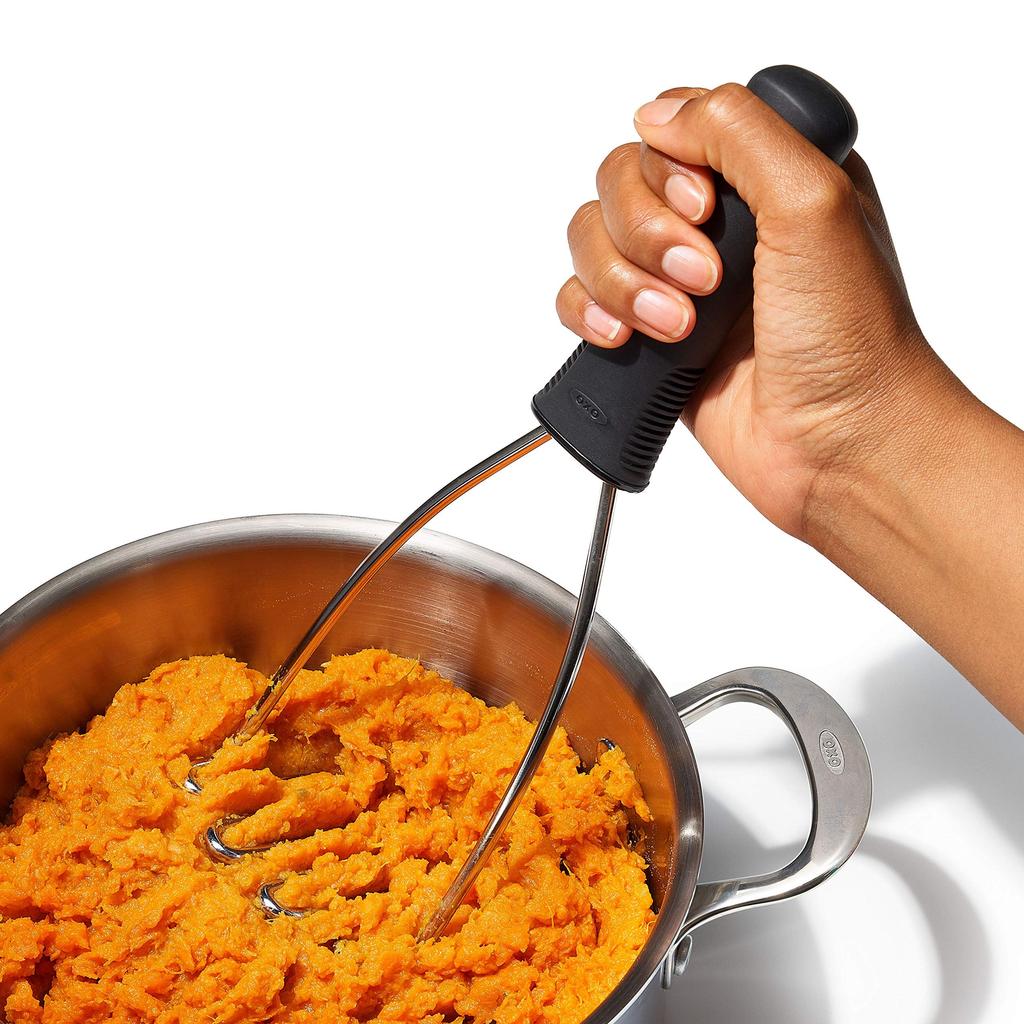 OXO Stainless Steel Potato Masher with Easy-to-Grip Handle for Mashing Potatoes, Potato Salad, Baby Food, Dishwasher Safe