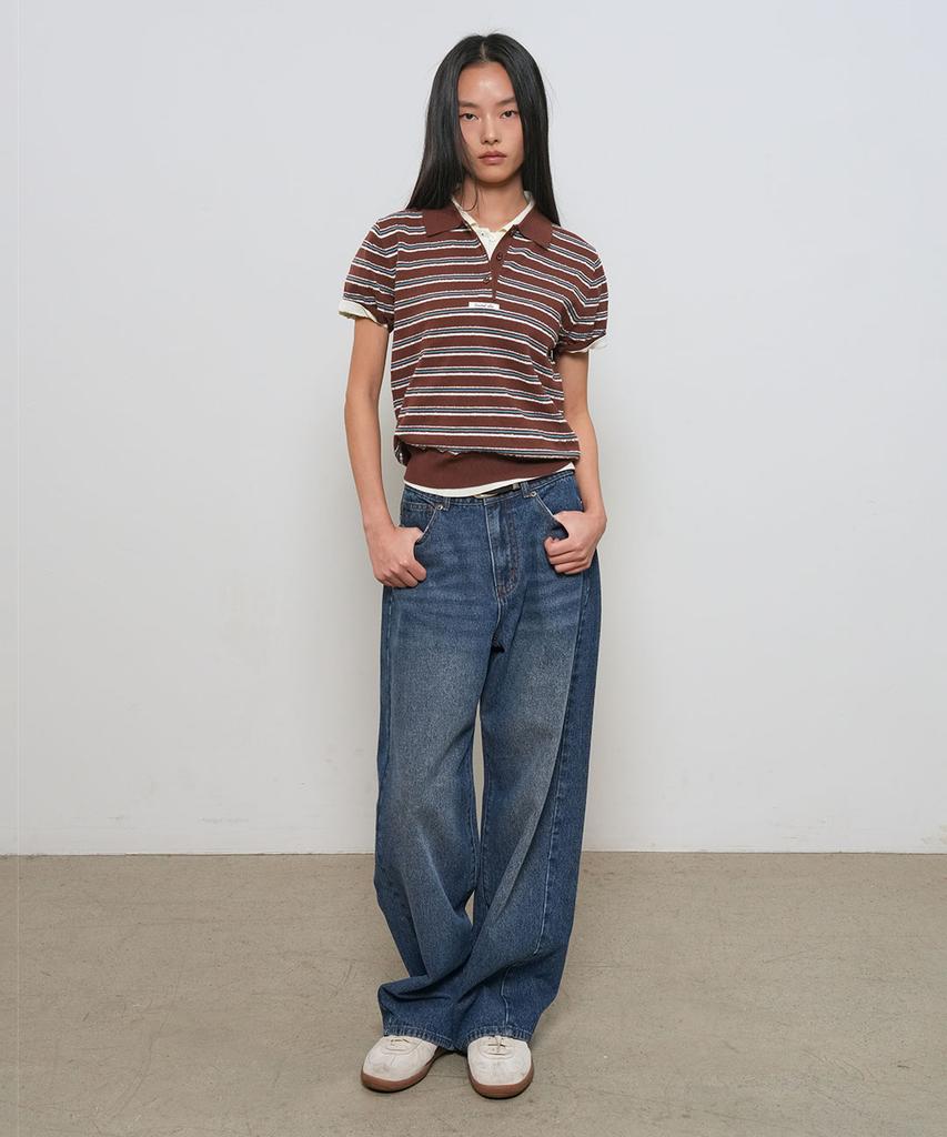 GENERALIDEA Striped Collar Half Knit [Brown] / Gf2Lkp525