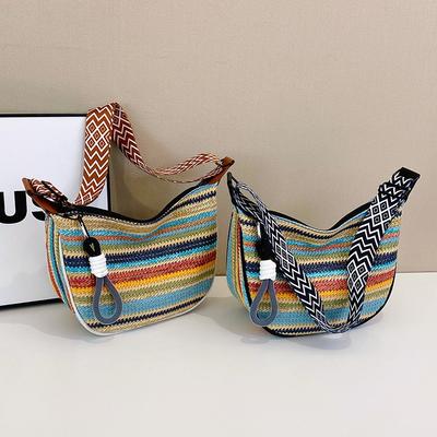 Neue Regenbogen-Strohtasche Damenmode Achsel-Schultertasche Vielseitige Große Kapazität Pendler-Tasche