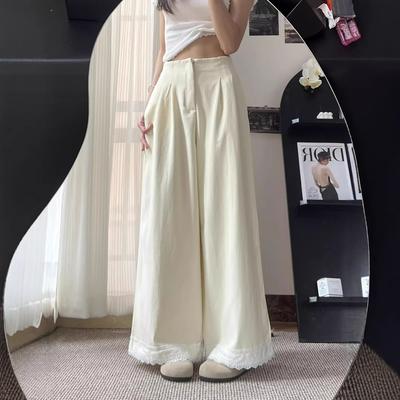 Milk Apricot Lace Wide-leg Pants for Women In Summer New Style, Slim, Loose Drooping, Versatile Casual Pants