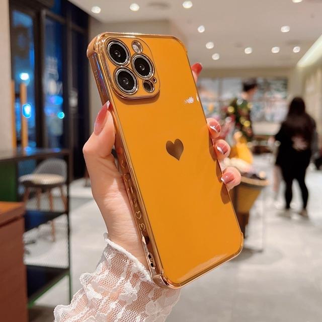 Funda Blanda Electrochapada con Corazón de Amor para iPhone 11 12 13 14 Pro Max Xs X Xr 7 8 Plus Mini Se 2020 Cubierta Bumper a Prueba de Golpes