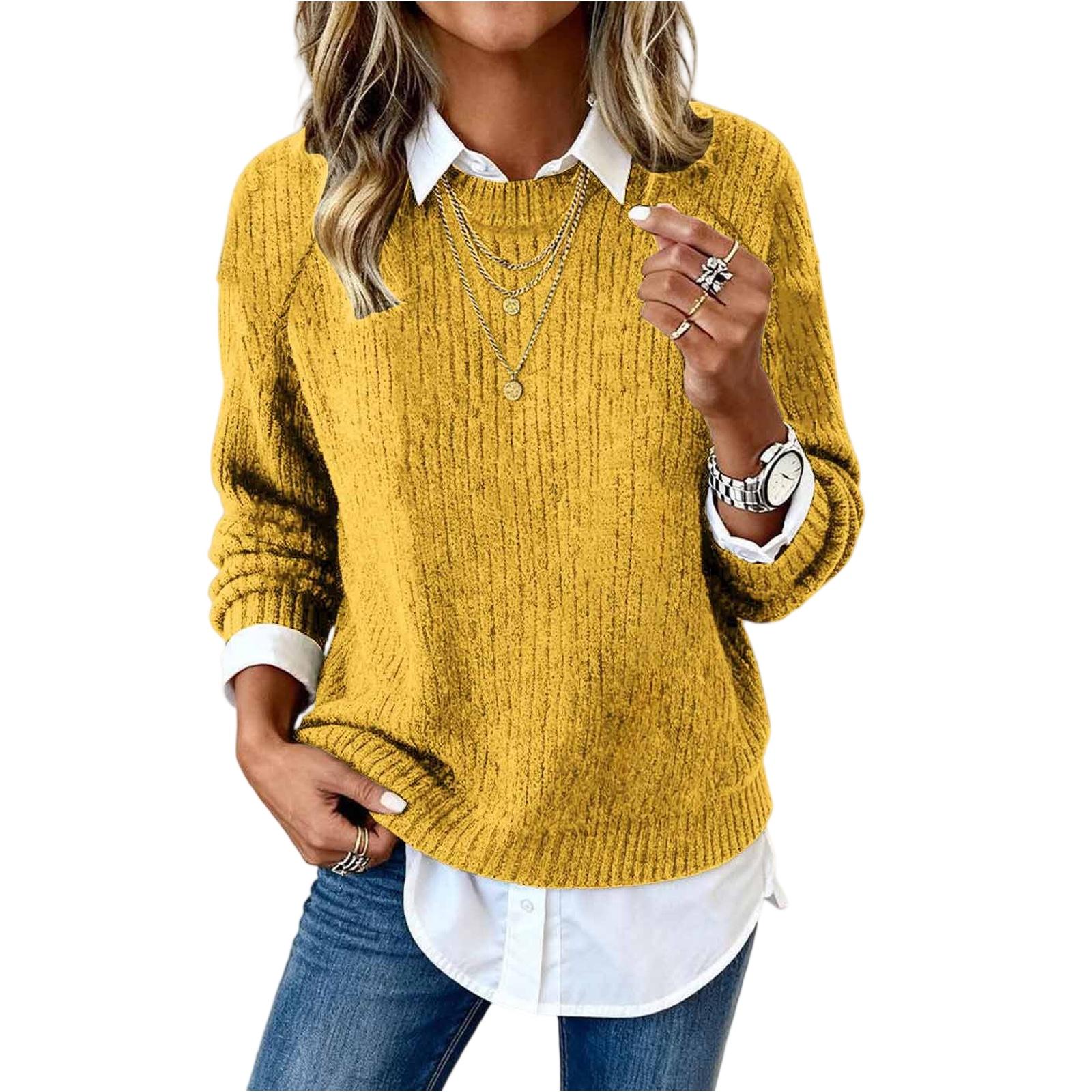 

Fashionable Women s Long-sleeved Round Neck Casual Sweater XL жёлтый