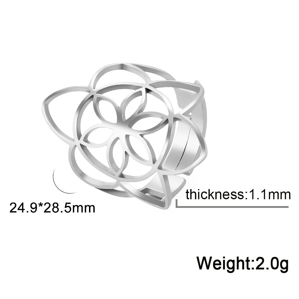 Unift Sacred Geometry Flower of Life Ring Adjustable Stainless Steel Ring Men Women Accessories Vintage Filigree Viking Jewelry