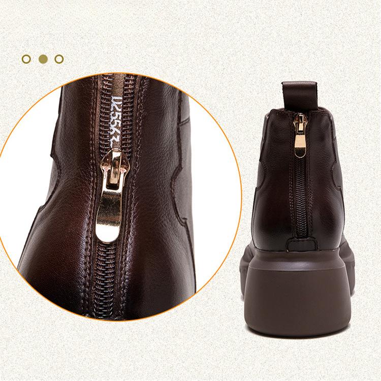 Johnature Plush Warm Thick Soled Short Boots Genuine Leather Round Toe Versatile Comfortable Women's Shoes