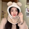 Korean New Autumn and Winter Hat for Women Cute Plush Panda All-in-one Hat for Winter Warm Scarf Hat Two Piece Set Thick