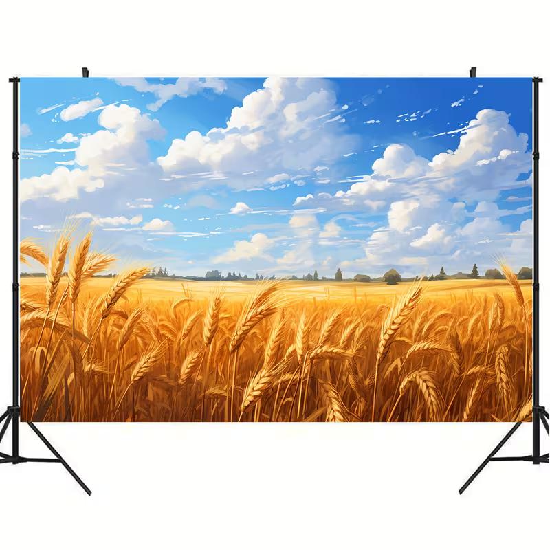 Goldenes Weizenfeld & Blauer Himmel Wandteppich Ästhetische Natur Wandbehang für Raumdekoration