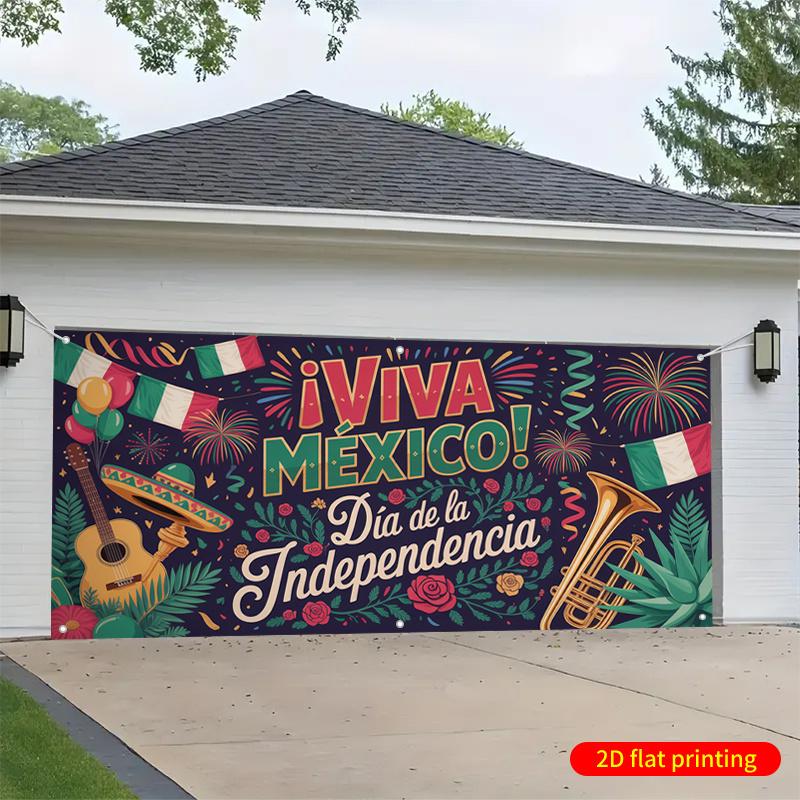 Two dimensional flat banner 1 VIVA M É XICO! Mexican Independence Day Celebration Retro Garage Door Background