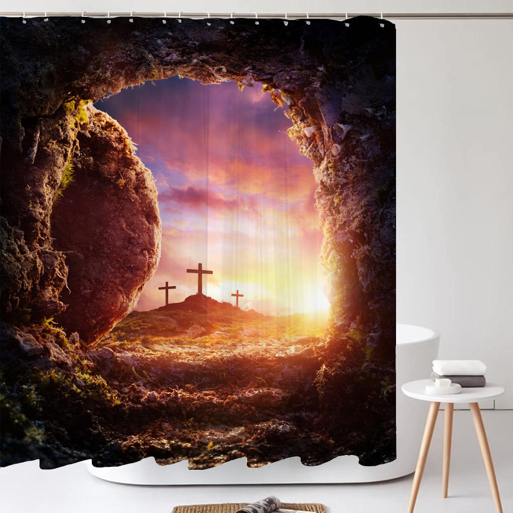 The Cross of Jesus Christ Printed Shower Curtain for Bathroom Art Bath Curtain Polyester Fabric Home Decor Large size Wall Cloth