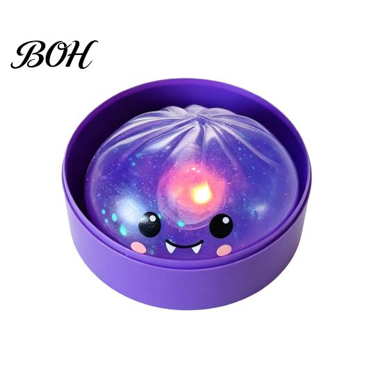 Fun Desk Toys Halloween Glitter Dumpling Squeeze Toy, Spooky Ghost Pumpkin with Steamer, Cute Calm Down Slow Rising Bun Fidget Toy LED Light