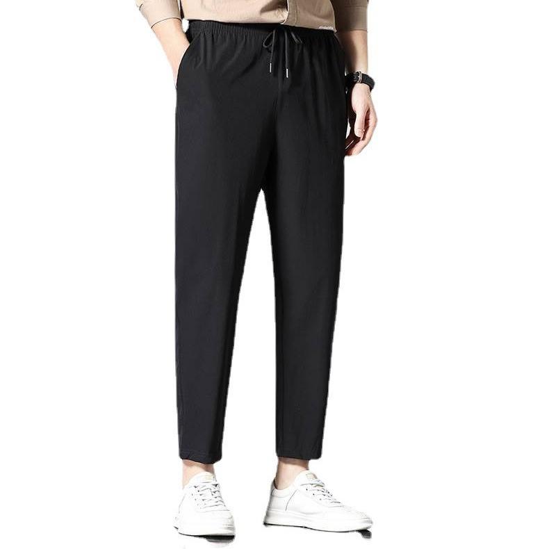 Men's Summer Ice Silk Versatile Casual Pants Thin Sports Trousers Straight Leg Nine Points Trousers for Men