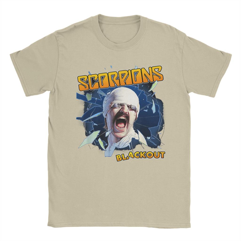 Scorpions Blackout T-Shirts for Men  Casual Pure Cotton Tees Round Collar Short Sleeve T Shirt Clothing