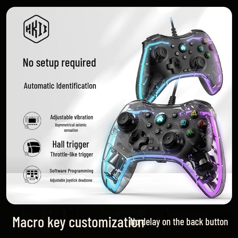 

S03 Transparent Crystal Wired Game Controller for Switch, PC, and TV with Colorful Lights