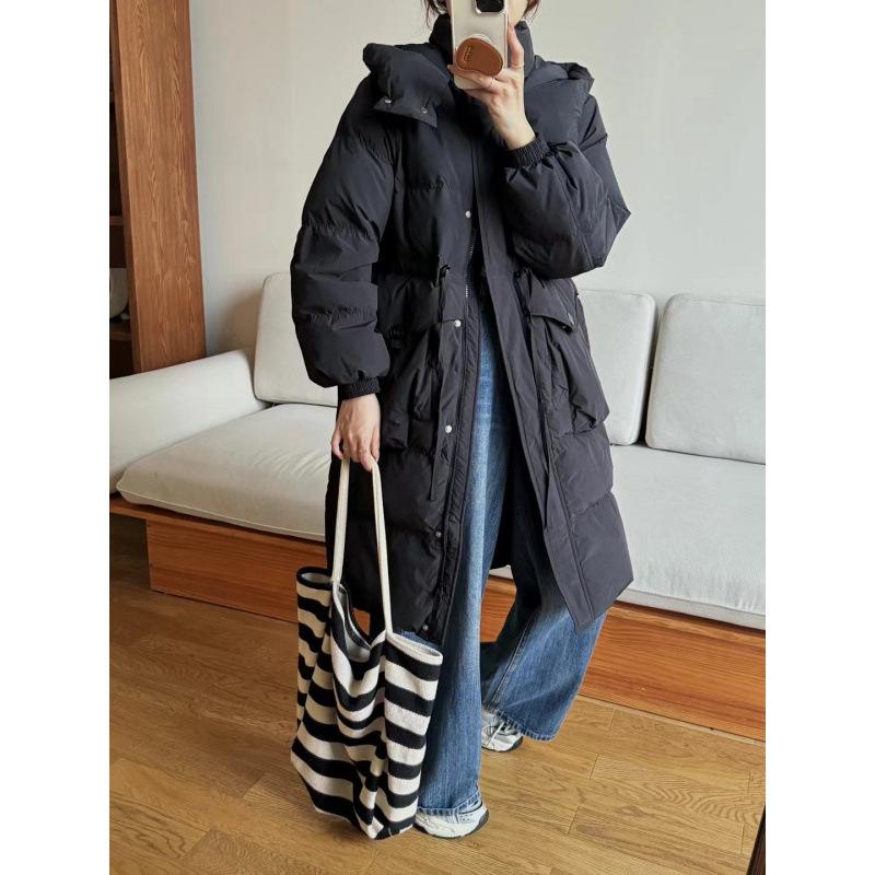 Gloves White Duck Down Jacket Women's 2024 Winter Over Knee Long Hooded Thickened White Duck Down Jacket Women's