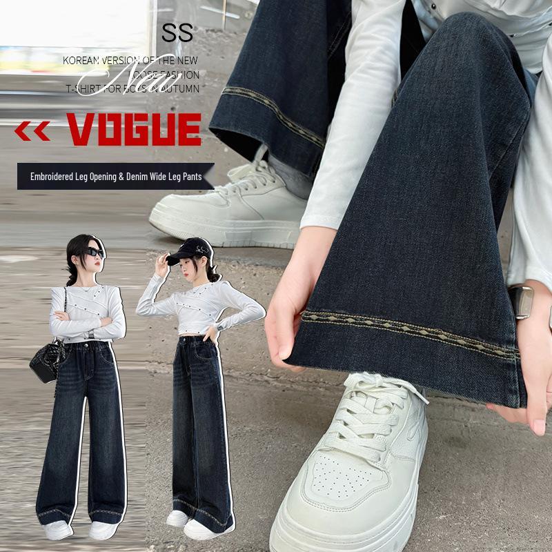 Autumn 2025 Girls' Straight-Leg Wide-Leg Jeans for Middle School Students