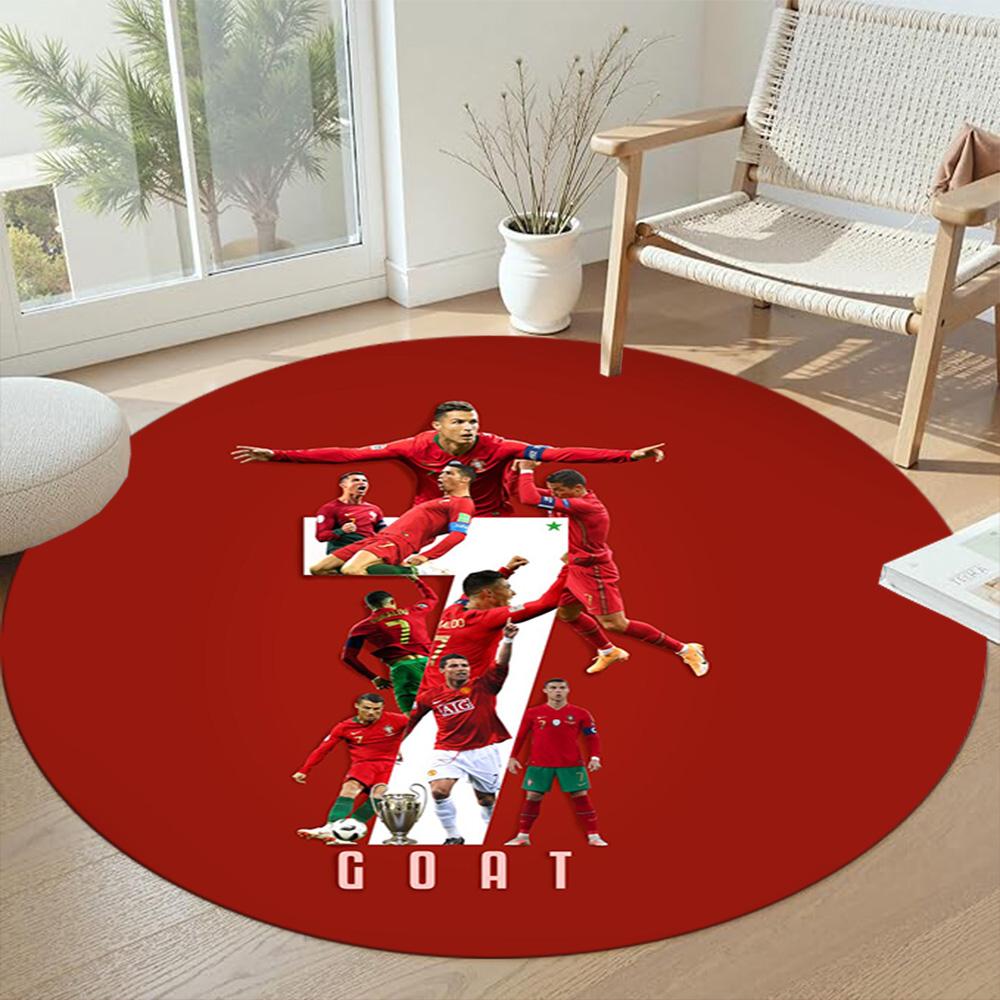 Cristiano Ronaldo Round Carpet Suitable for Decorate Room Living Rooms Entryway Balcony Anti-slip Round Rug Anime Office Decor Birthday Christmas Gift