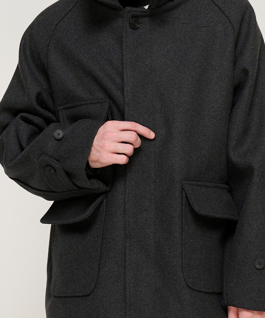 Cargobros Pocket Detail Balmacaan Wool Short Coat (Charcoal)