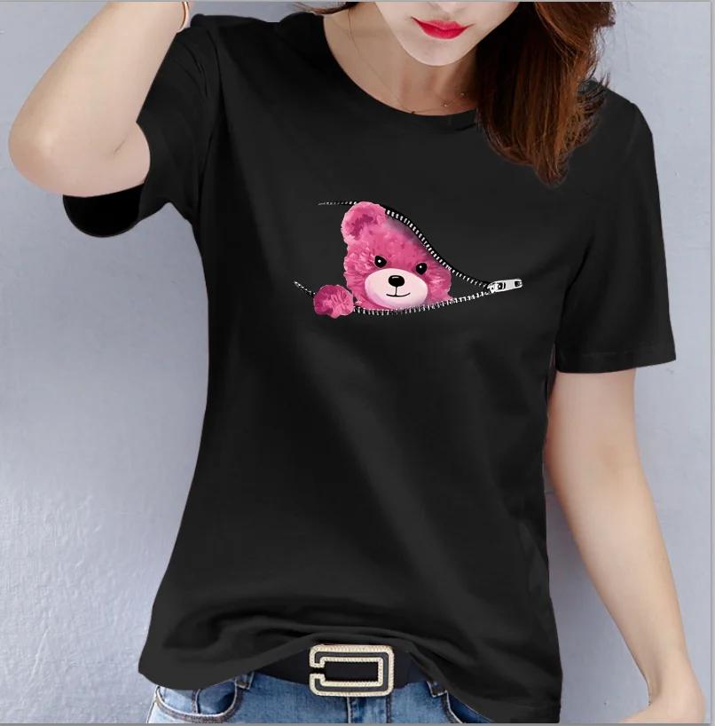 Bear Graphic Print Tshirt Teddy Bear Short Sleeve Crew Neck Casual Top  Womens Clothing Oversized  T Shirt Tops  Harajuku