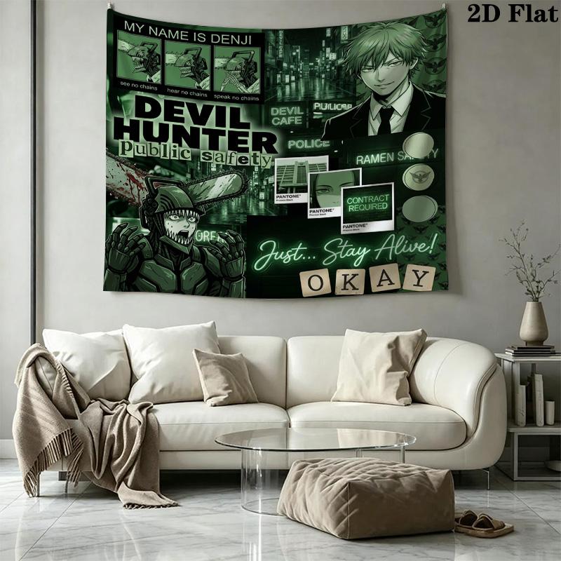 Chainsaw Man Wall Tapestry Aesthetic Wall Hanging Printed Fabric Blanket Decorative Tapestries For Bedroom Living Room Home Decor