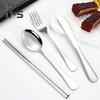 Stainless Steel Cutlery Set 4-Piece Retro Tableware Fork Spoon Chopsticks Knife with Storage Bag Mirror Polished Dishwasher Safe Cutlery Set for Home