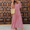 Bohemian Lantern Sleeve Long Print Dress with Large Hem for Women