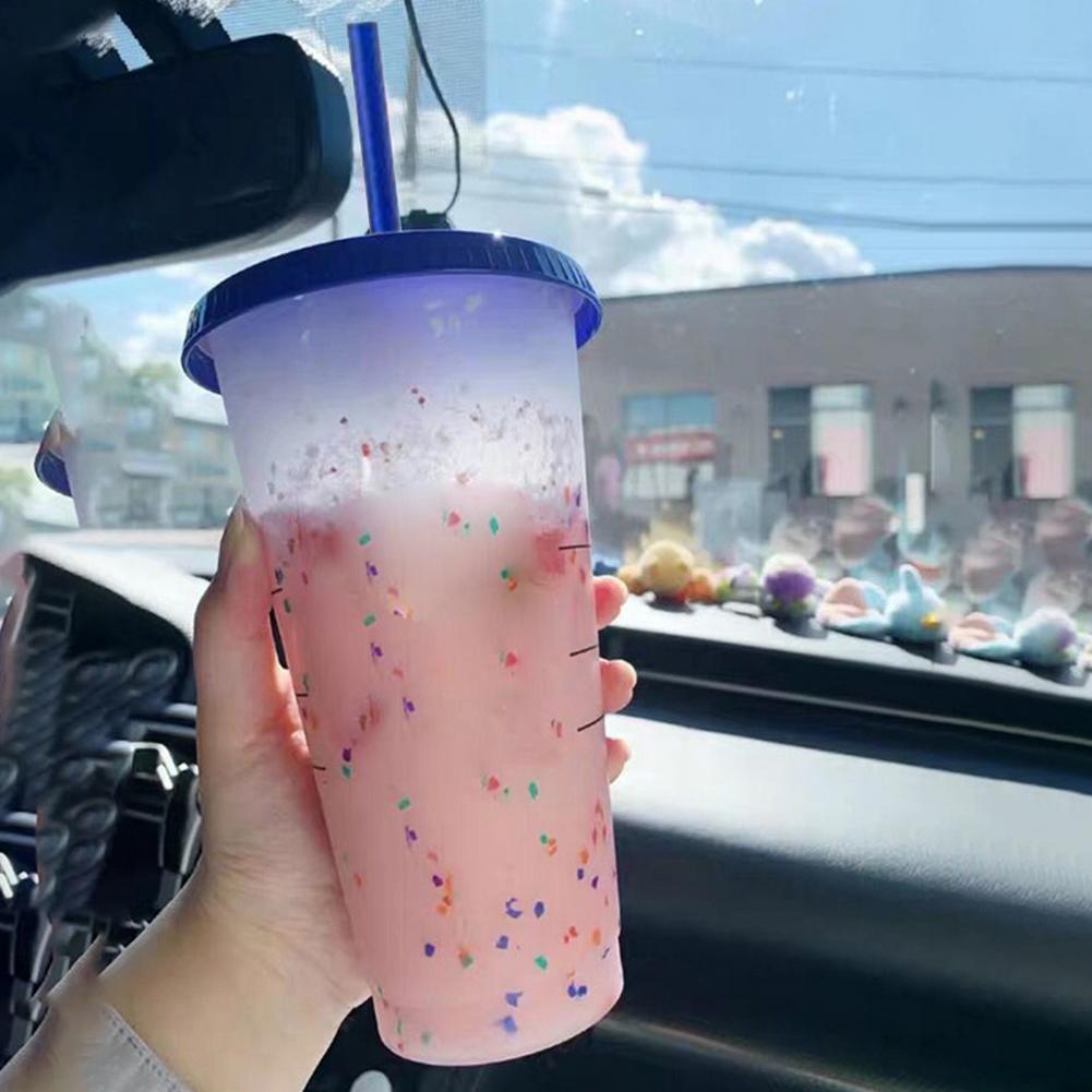 Water Cup 5 Colors Drinking Cup Color Changing Water Bottle Plastic Cold Drink Cups Iced Coffee Tea Smoothie Cup Reusable Tumble