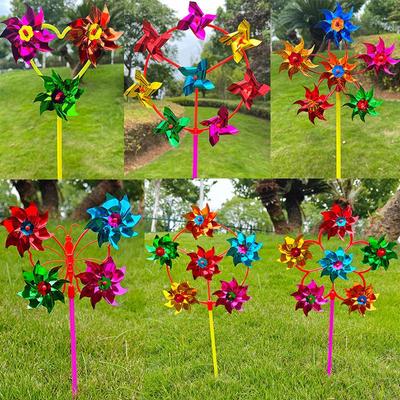 Large Six-Wheel Handheld Plastic Windmill for Kids: Seven-Color Outdoor Festival Decoration