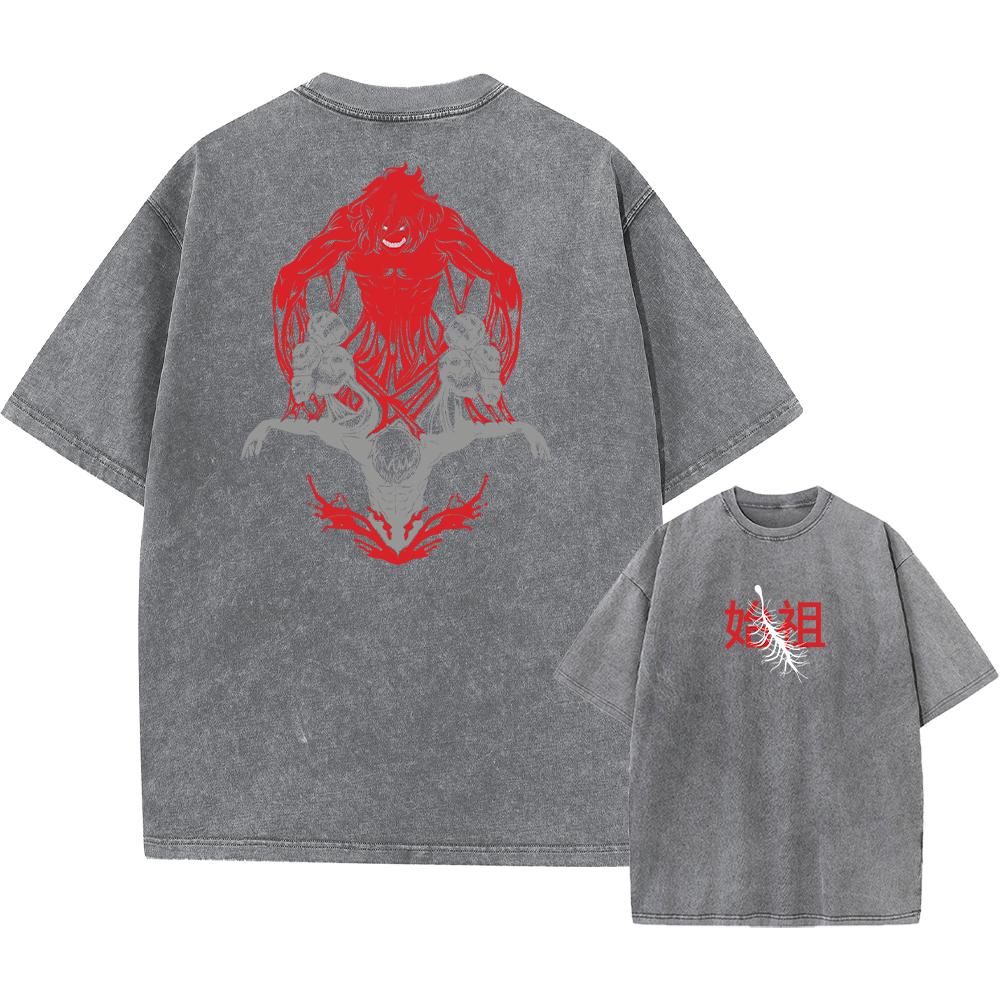 Anime Attack On Titan Acid T Shirts Casual Vintage Washed Shingeki No Kyojin Tee Short Sleeve Manga Gothic Tops Summer