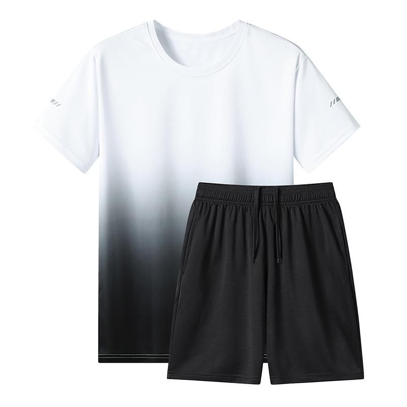 Summer Quick-Dry Ice Silk Sports Suit for Couples - Short Sleeve 4XL чёрный/белый