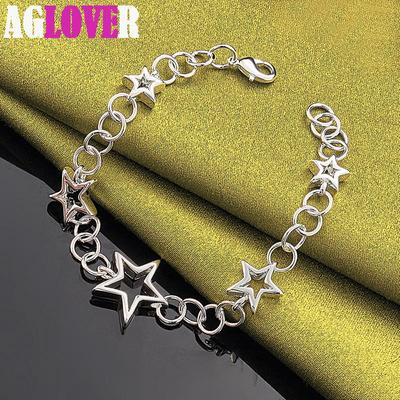 925 Sterling Silver Full Five-Pointed Star Chain Bracelet Jewelry