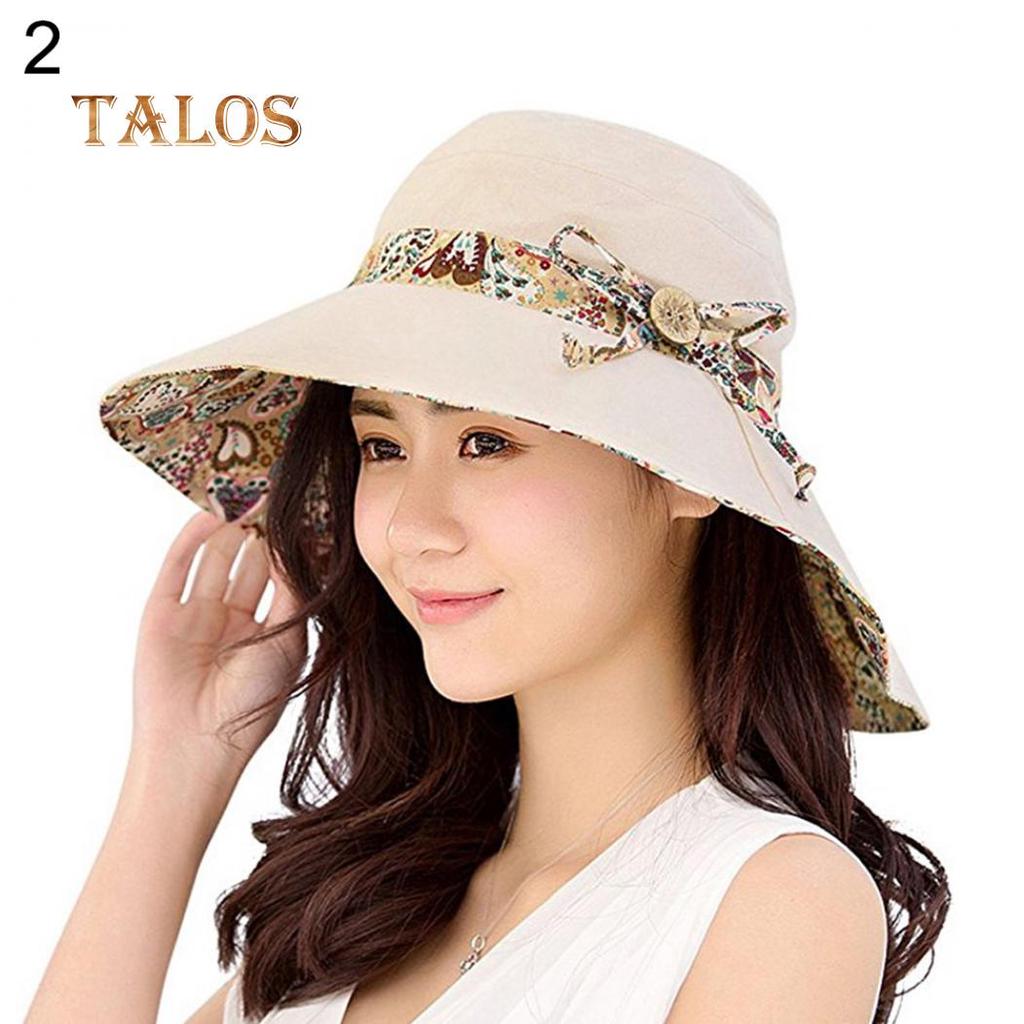 Women Summer Beach Travel Bowknot Wide Brim Sun Hat Reversible Foldable Girls Hats