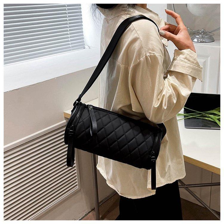 Bolso de mano cilíndrico con cremallera de color liso para mujer, tipo cartera, inclinado, de gran capacidad, para el tiempo libre, con almohada, para el hombro, con correa ajustable