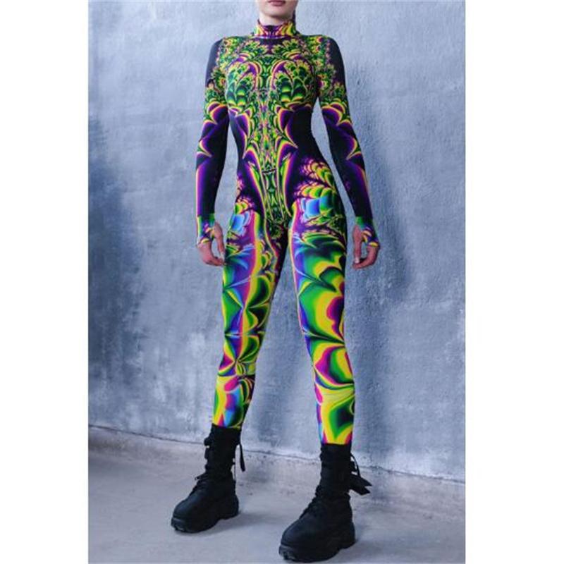 

Женский красочный психоделический художественный принт комбинезон праздничный боди красочные вибрации комбинезон Хэллоуин Зентай костюм рейв костюмы XXXL