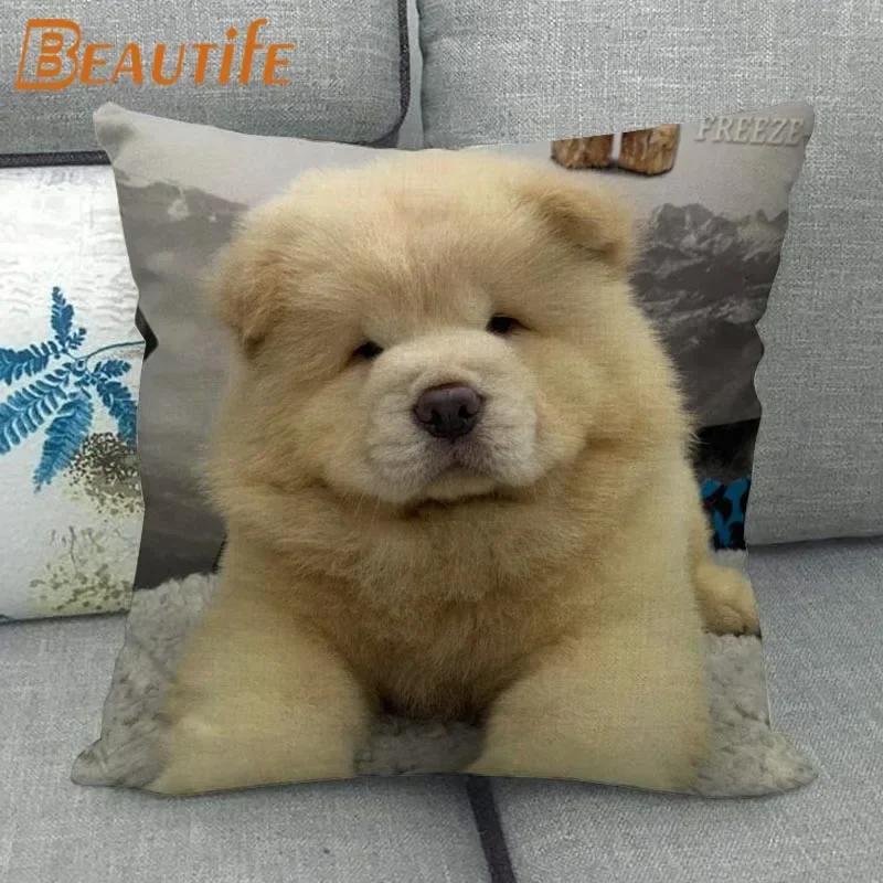 Custom Chow Chow Dog Pillowcase Cartoon Girl Wedding Decorative Cotton Linen Pillow Case For Home Pillow Cover 45X45Cm One Side
