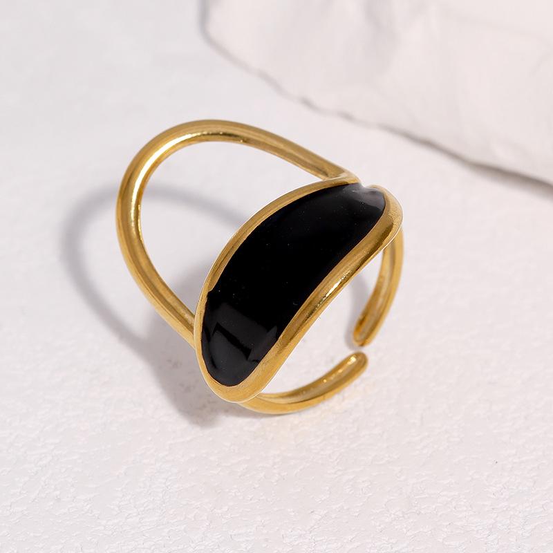 Stainless Steel Geometric Open Ring for Women Men Simple Vintage Enamel Irregular Finger Ring Exquisite Casual Versatile Jewelry