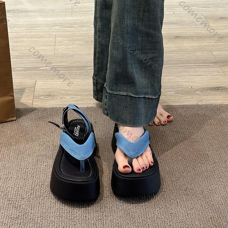 Fashion Comemore Roman Sandals Women Summer 2025 New Flip Flops Thick Bottom Cross Strap Beach Shoes High Heels Heightening Sandales