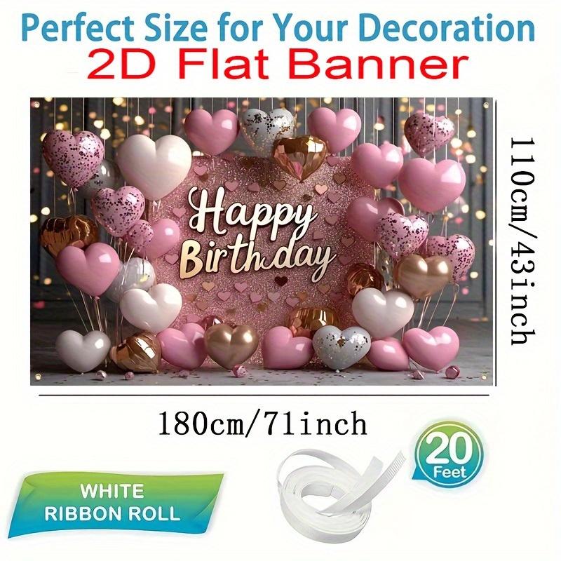 1Happy birthday Pink glitter background With balloons and hearts Suitable for parties No Power Supply Required