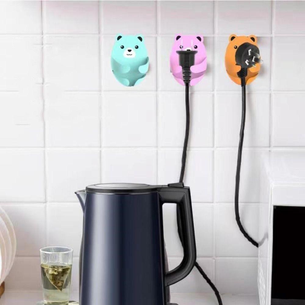 4Pcs Strong Adhesive Power Plug Holder Plastic Hug Bear Hook Bear Plug Bracket  Kitchen