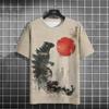 Japanese Style T-Shirt For Men Godzilla And The Cat Graphic T Shirts Printed Short Sleeve T Shirts Oversized Men's Clothing Tops