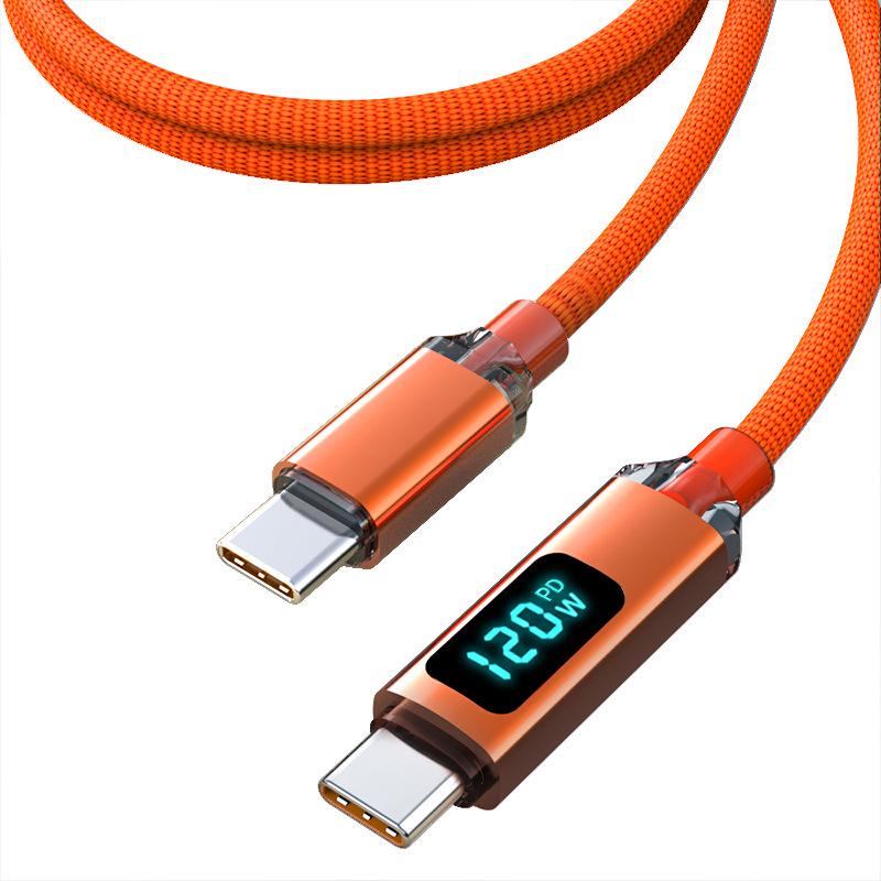 Crystal Shine 120W Fast Charging Dual USB-C Cable for Apple 15/16 & Huawei Car Chargers with Digital Display