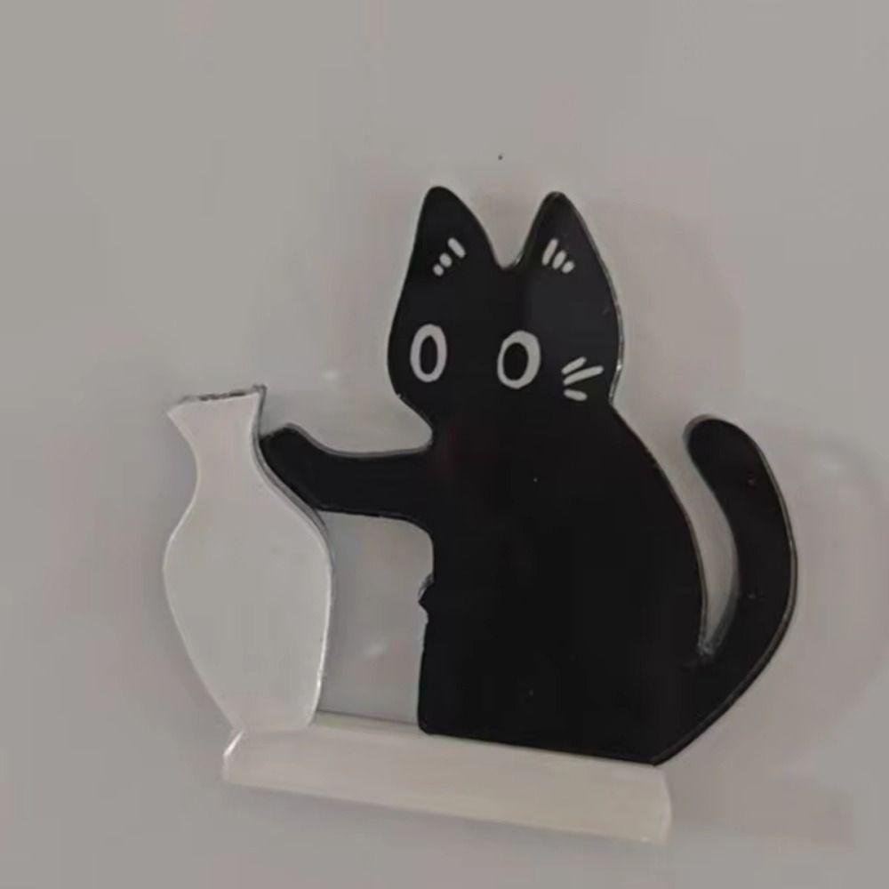 Creative Cat Refrigerator Magnet Black Cat Pushing Fridge Magnet Vase Decor  Office Decor